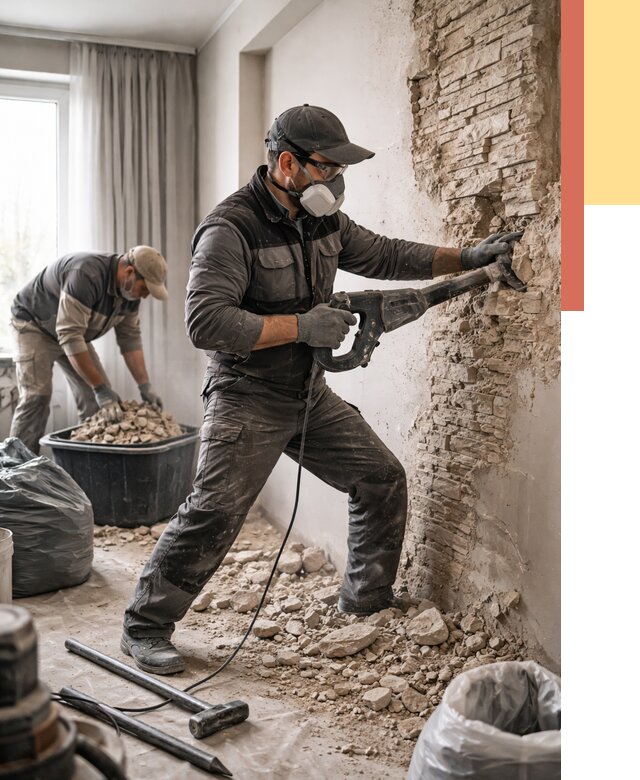 Демонтаж декоративного камня в Пугачеве от 1473 руб/м² — быстро и недорого | ОТДЕЛОЧНИК-Пгч