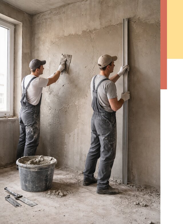 Штукатурка бетонных стен в Пугачеве от 4572 руб/м² — качественно и быстро | ОТДЕЛОЧНИК-Пгч