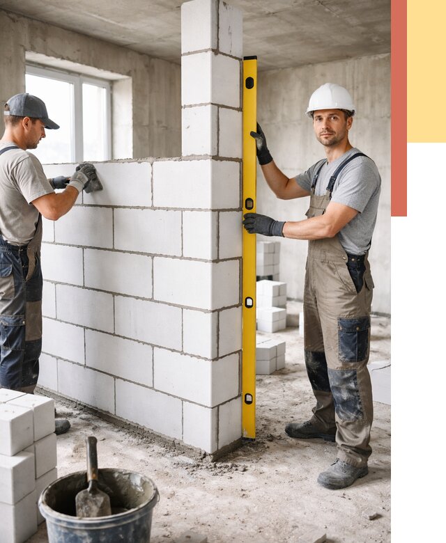 Кладка перегородок из пеноблока в Пугачеве от 1829 руб. под ключ | ОТДЕЛОЧНИК-Пгч