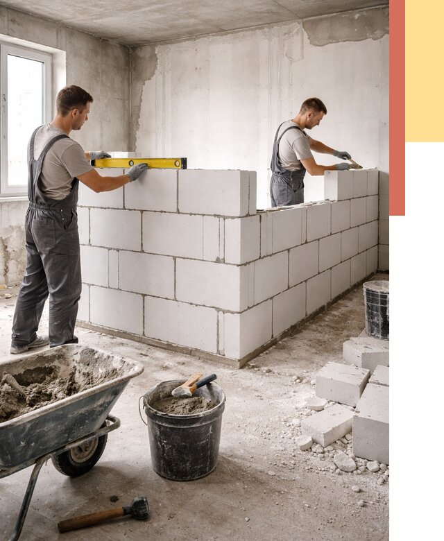 Кладка перегородок из ПГП в Пугачеве от 2540 руб./м2 — монтаж и возведение под ключ | ОТДЕЛОЧНИК-Пгч