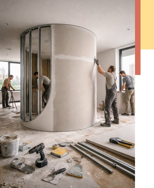 Радиусная перегородка из гипсокартона в Пугачеве от 2946 руб. под ключ | ОТДЕЛОЧНИК-Пгч