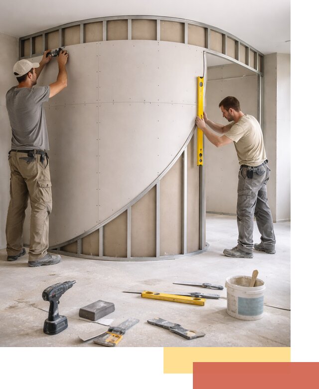 Радиусная перегородка из гипсокартона в Пугачеве под ключ