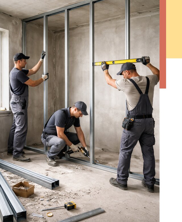 Монтаж каркаса перегородки из профиля в Пугачеве от 762 руб. | ОТДЕЛОЧНИК-Пгч