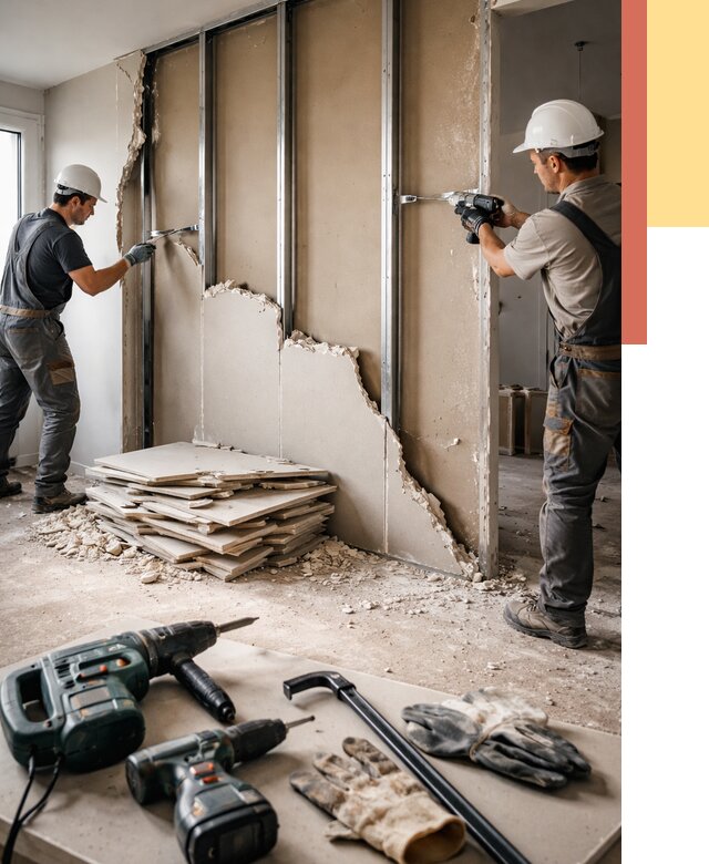 Демонтаж перегородки из гипсокартона в Пугачеве от 1219 руб. быстро и недорого | ОТДЕЛОЧНИК-Пгч