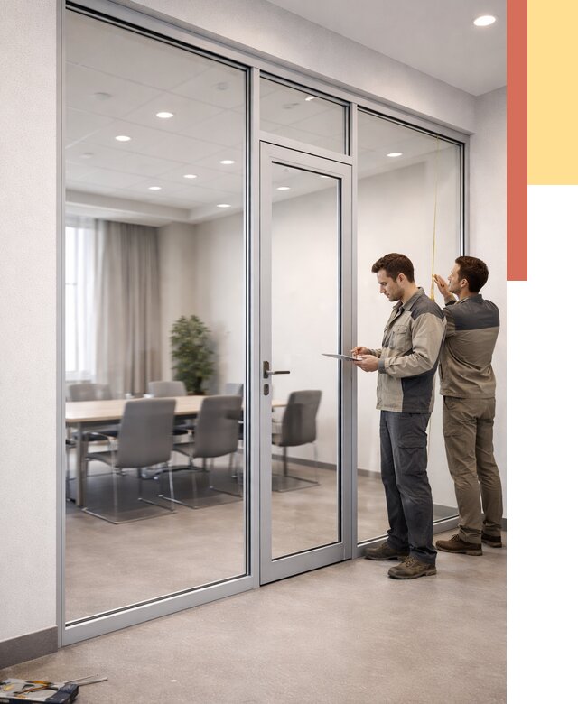 Установка и монтаж алюминиевых перегородок со стеклом в Пугачеве от 8331 руб. | ОТДЕЛОЧНИК-Пгч