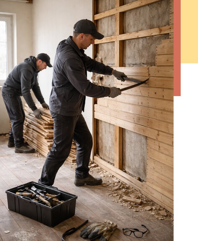 Демонтаж вагонки в Пугачеве от 3861 руб/м2 — быстро и недорого | ОТДЕЛОЧНИК-Пгч