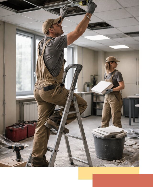 Ремонт потолка Армстронг и замена плит в Пугачеве