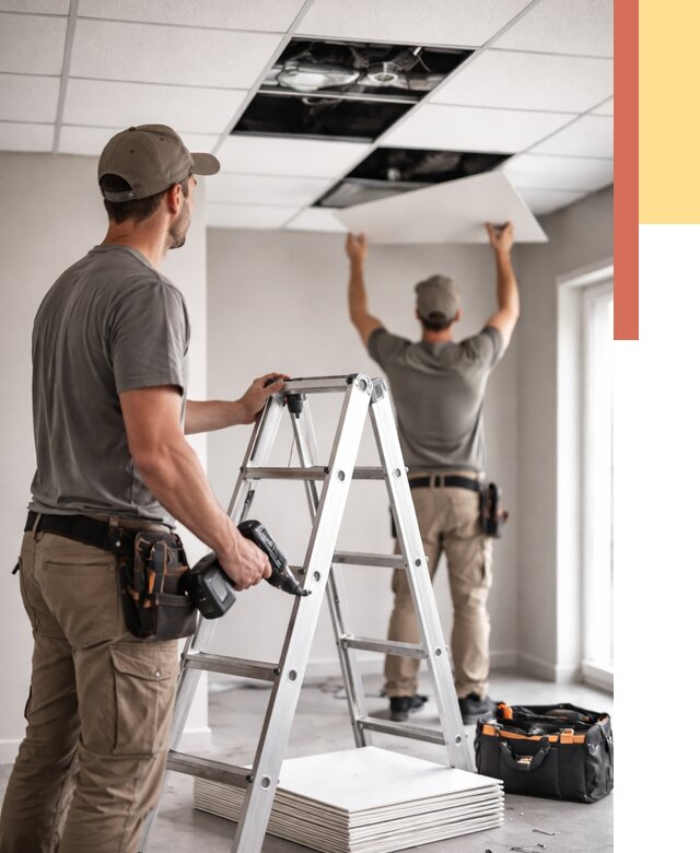 Обслуживание подвесного потолка в Пугачеве от 3556 руб. — быстро и недорого | ОТДЕЛОЧНИК-Пгч