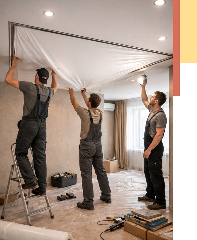 Монтаж ПВХ натяжного потолка в Пугачеве от 3556 руб. под ключ | ОТДЕЛОЧНИК-Пгч