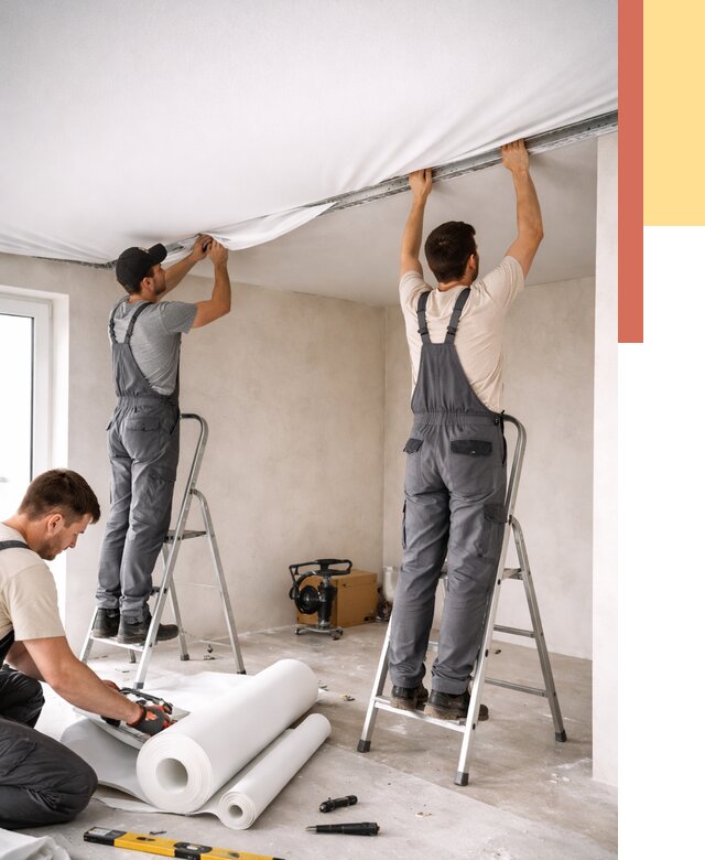 Монтаж тканевого натяжного потолка в Пугачеве от 3556 руб. под ключ | ОТДЕЛОЧНИК-Пгч