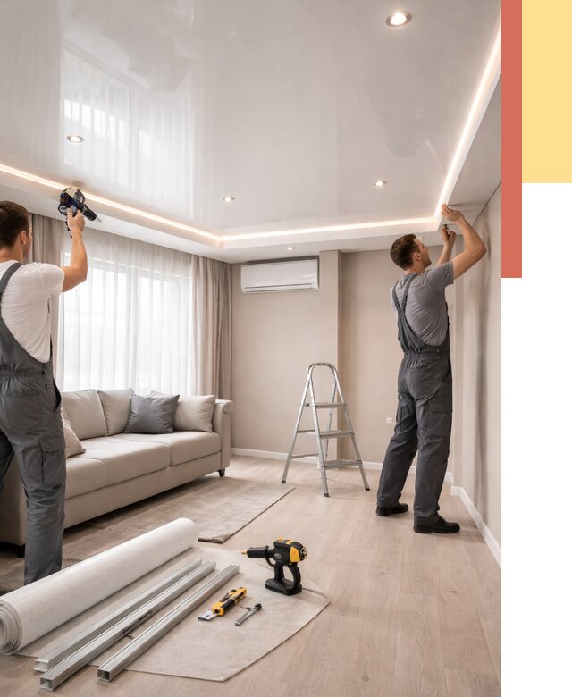 Монтаж глянцевого натяжного потолка в Пугачеве от 762 руб. под ключ | ОТДЕЛОЧНИК-Пгч