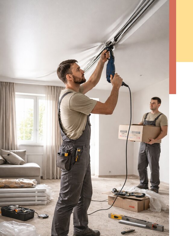 Монтаж сатинового натяжного потолка в Пугачеве от 3556 руб. | Быстро, недорого — ОТДЕЛОЧНИК-Пгч