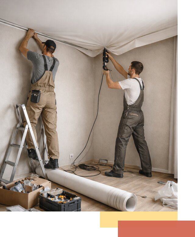 Монтаж цветного натяжного потолка в Пугачеве за один день