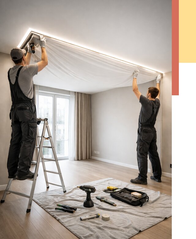 Монтаж парящего натяжного потолка в Пугачеве от 4572 руб. быстро и недорого | ОТДЕЛОЧНИК-Пгч