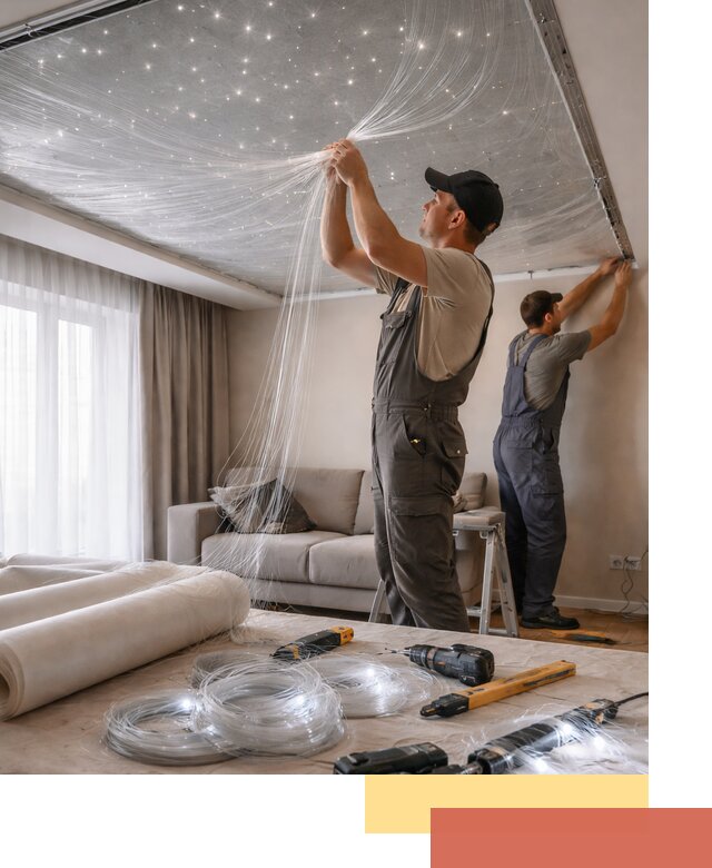 Монтаж натяжного потолка «Звездное небо» в Пугачеве