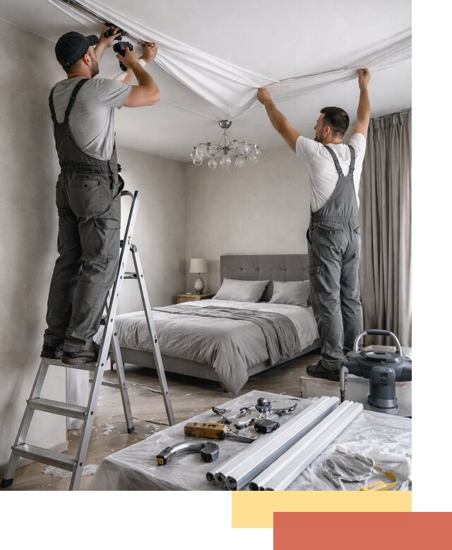 Монтаж натяжного потолка в спальне в Пугачеве