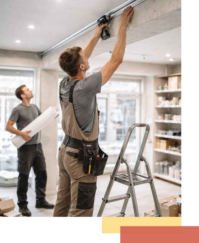 Монтаж натяжных потолков в магазине в Пугачеве