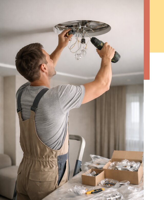 Установка люстры в натяжной потолок в Пугачеве от 1219 руб. | Быстро и недорого — ОТДЕЛОЧНИК-Пгч