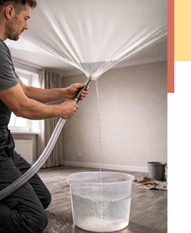 Слив воды с натяжного потолка в Пугачеве от 2540 руб. быстро и недорого | ОТДЕЛОЧНИК-Пгч