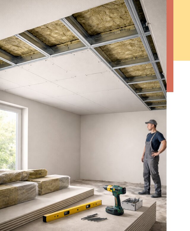 Звукоизоляция потолка ГКЛ в Пугачеве от 965 руб. — монтаж под ключ | ОТДЕЛОЧНИК-Пгч