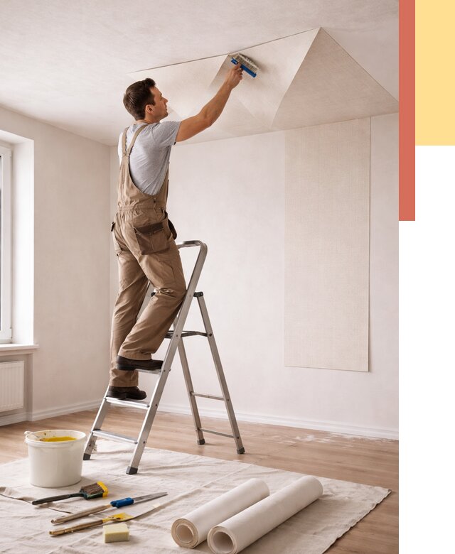 Поклейка обоев на потолок в Пугачеве от 4572 руб. быстро и недорого | ОТДЕЛОЧНИК-Пгч